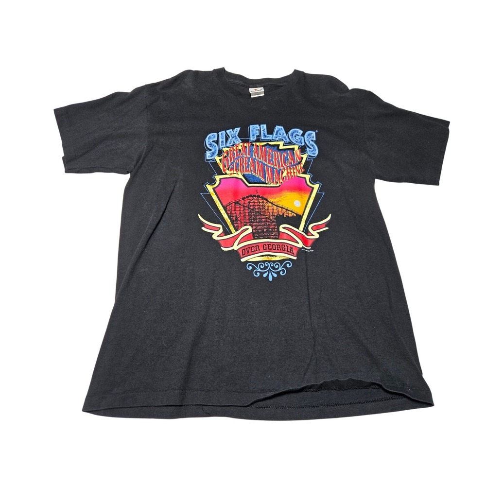 Six Flags Over Georgia 1999 T Shirt Mens L Black Graphic Tee‎ Amusement Park